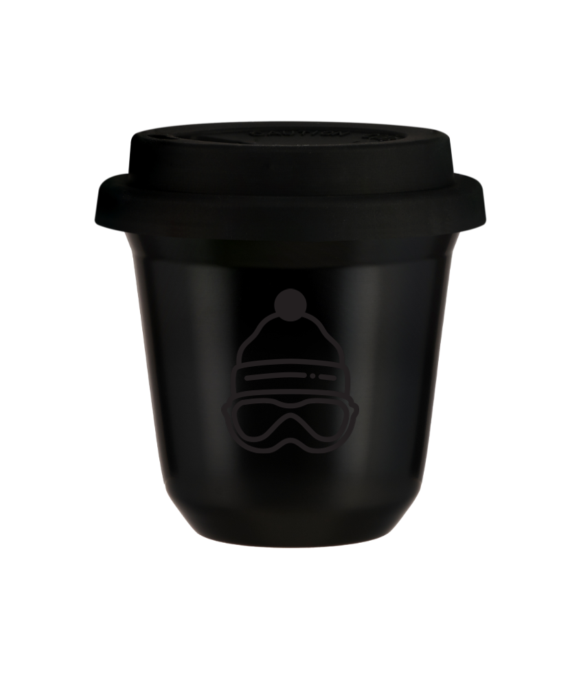 Tasse 80 ml NOIR "Casquette", avec couvercle noir