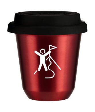 Tasse 80 ml ROUGE MÉTALLIQUE "Escalade 1 (blanc)", avec couvercle noir Tasse 80 ml ROUGE MÉTALLIQUE "Escalade 1 (blanc)", avec couvercle noir