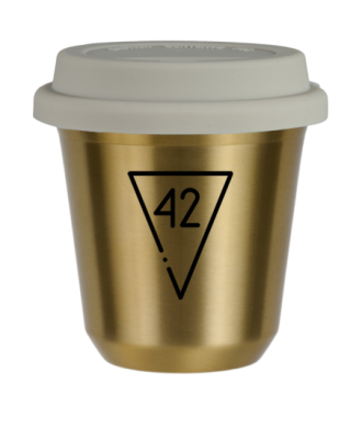 Tasse 80 ml OR "42 (noir)", avec couvercle blanc Tasse 80 ml OR "42 (noir)", avec couvercle blanc