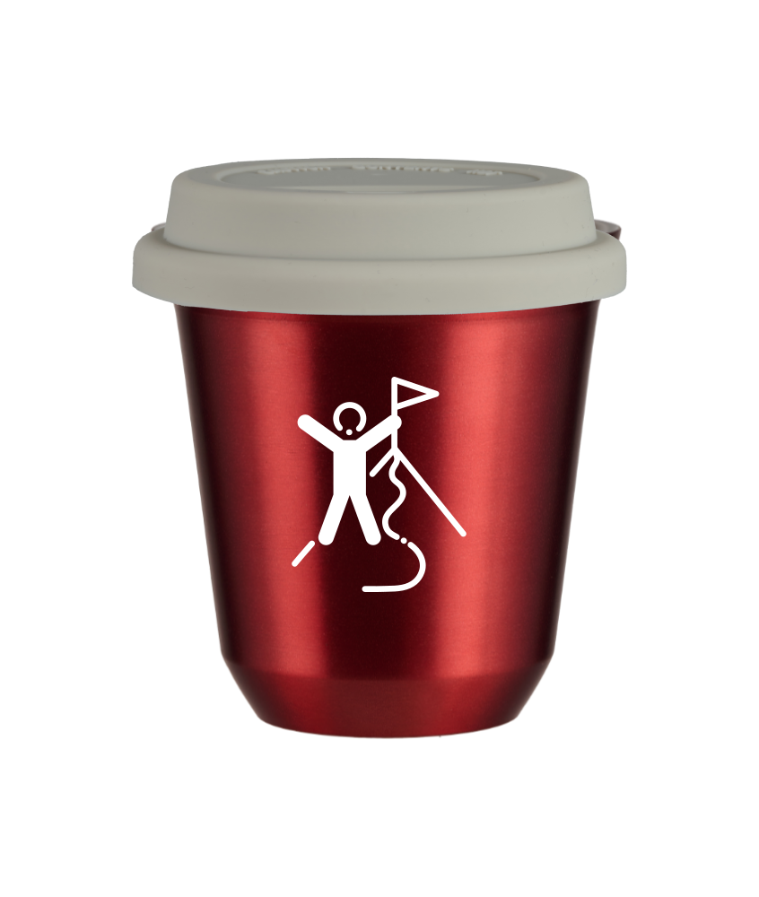 Tasse 80 ml ROUGE MÉTALLIQUE "Escalade 1 (blanc)", avec couvercle blanc