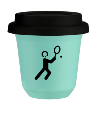 Tasse 80 ml TURQUOISE "Tennis 1 (noir)", avec couvercle noir Tasse 80 ml TURQUOISE "Tennis 1 (noir)", avec couvercle noir