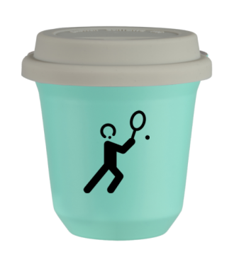 Tasse 80 ml TURQUOISE "Tennis 1 (noir)", avec couvercle blanc Tasse 80 ml TURQUOISE "Tennis 1 (noir)", avec couvercle blanc