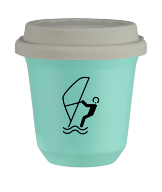 Tasse 80 ml TURQUOISE "Sports nautiques", avec couvercle blanc Tasse 80 ml TURQUOISE "Sports nautiques", avec couvercle blanc
