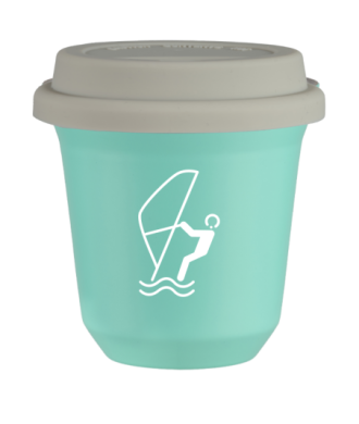 Tasse 80 ml TURQUOISE "Sports nautiques (blanc)", avec couvercle blanc Tasse 80 ml TURQUOISE "Sports nautiques (blanc)", avec couvercle blanc