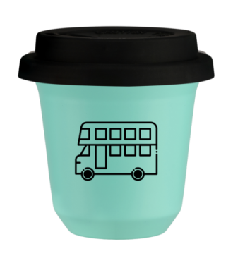 Tasse 80 ml TURQUOISE "Bus", avec couvercle noir Tasse 80 ml TURQUOISE "Bus", avec couvercle noir
