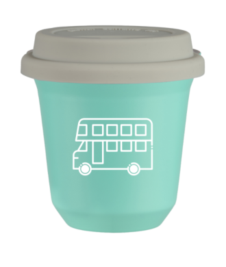 Tasse 80 ml TURQUOISE "Bus (blanc)", avec couvercle blanc Tasse 80 ml TURQUOISE "Bus (blanc)", avec couvercle blanc