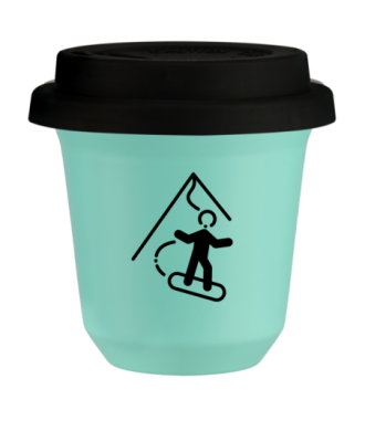 Tasse 80 ml TURQUOISE "Snowboard", avec couvercle noir Tasse 80 ml TURQUOISE "Snowboard", avec couvercle noir