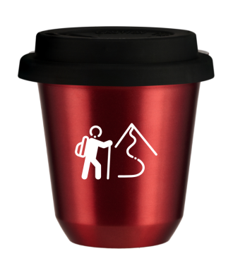 Tasse 80 ml ROUGE MÉTALLIQUE "Escalade 2 (blanc)", avec couvercle noir Tasse 80 ml ROUGE MÉTALLIQUE "Escalade 2 (blanc)", avec couvercle noir