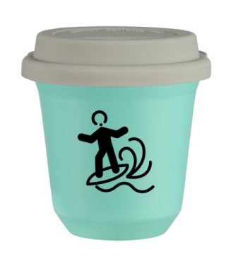 Tasse 80 ml TURQUOISE "Planche à voile (noir)", avec couvercle blanc Tasse 80 ml TURQUOISE "Planche à voile (noir)", avec couvercle blanc