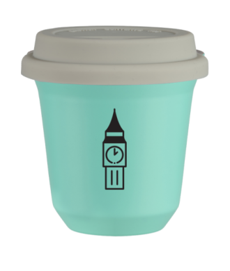 Tasse 80 ml TURQUOISE "BIG BEN", avec couvercle blanc Tasse 80 ml TURQUOISE "BIG BEN", avec couvercle blanc