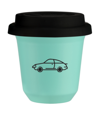 Tasse 80 ml TURQUOISE "Voiture (noir)", avec couvercle noir Tasse 80 ml TURQUOISE "Voiture (noir)", avec couvercle noir