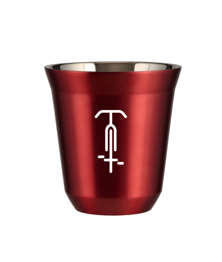 Tasse 80 ml ROUGE MÉTALLIQUE "Cyclisme 1 (blanc)"