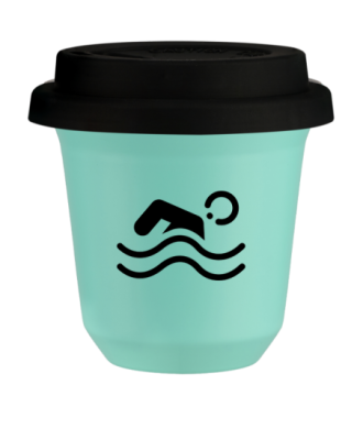 Tasse 80 ml TURQUOISE "Natation (noir)", avec couvercle noir Tasse 80 ml TURQUOISE "Natation (noir)", avec couvercle noir