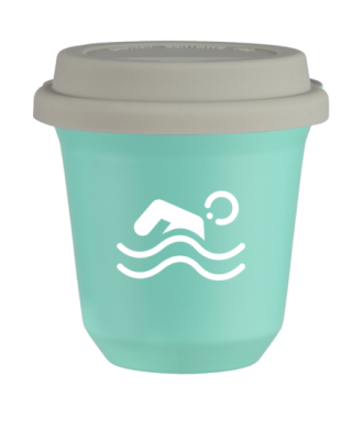 Tasse 80 ml TURQUOISE "Natation (blanc)", avec couvercle blanc Tasse 80 ml TURQUOISE "Natation (blanc)", avec couvercle blanc
