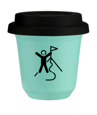 Tasse 80 ml TURQUOISE "Escalade 1 (noir)", avec couvercle noir Tasse 80 ml TURQUOISE "Escalade 1 (noir)", avec couvercle noir
