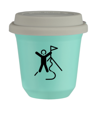 Tasse 80 ml TURQUOISE "Escalade 1 (noir)", avec couvercle blanc Tasse 80 ml TURQUOISE "Escalade 1 (noir)", avec couvercle blanc