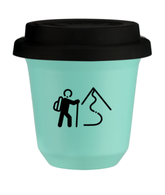 Tasse 80 ml TURQUOISE "Escalade 2", avec couvercle noir Tasse 80 ml TURQUOISE "Escalade 2", avec couvercle noir