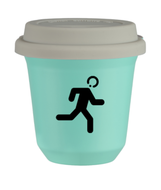 Tasse 80 ml TURQUOISE "Coureur (noir)", avec couvercle blanc Tasse 80 ml TURQUOISE "Coureur (noir)", avec couvercle blanc