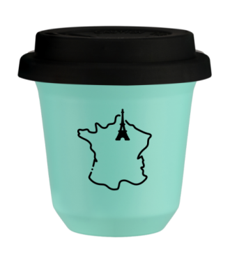 Tasse 80 ml TURQUOISE "France (noir)", avec couvercle noir Tasse 80 ml TURQUOISE "France (noir)", avec couvercle noir