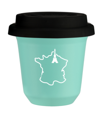 Tasse 80 ml TURQUOISE "France (blanc)", avec couvercle noir Tasse 80 ml TURQUOISE "France (blanc)", avec couvercle noir
