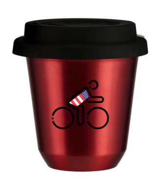 Tasse 80 ml ROUGE MÉTALLIQUE "Cycliste aux couleurs britanniques (noir)", avec couvercle noir Tasse 80 ml ROUGE MÉTALLIQUE "Cycliste aux couleurs britanniques (noir)", avec couvercle noir