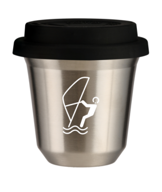 Tasse 80 ml ARGENT "Sports nautiques (blanc)", avec couvercle noir Tasse 80 ml ARGENT "Sports nautiques (blanc)", avec couvercle noir