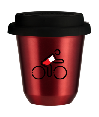 Tasse 80 ml ROUGE MÉTALLIQUE "Cycliste aux couleurs polonaises", avec couvercle noir Tasse 80 ml ROUGE MÉTALLIQUE "Cycliste aux couleurs polonaises", avec couvercle noir