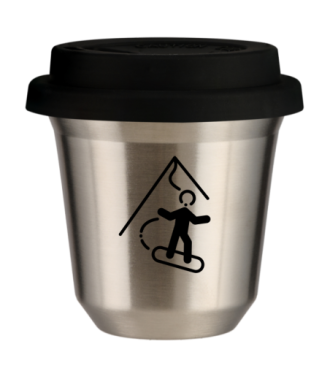Tasse 80 ml ARGENT "Snowboard", avec couvercle noir Tasse 80 ml ARGENT "Snowboard", avec couvercle noir