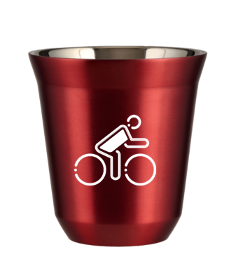 Tasse 80 ml ROUGE MÉTALLIQUE "Cycliste aux couleurs polonaises (blanc)" Tasse 80 ml ROUGE MÉTALLIQUE "Cycliste aux couleurs polonaises (blanc)"
