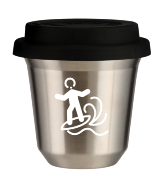 Tasse 80 ml ARGENT "Planche à voile (blanc)", avec couvercle noir Tasse 80 ml ARGENT "Planche à voile (blanc)", avec couvercle noir
