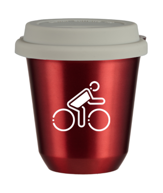Tasse 80 ml ROUGE MÉTALLIQUE "Cycliste aux couleurs polonaises (blanc)", avec couvercle blanc Tasse 80 ml ROUGE MÉTALLIQUE "Cycliste aux couleurs polonaises (blanc)", avec couvercle blanc