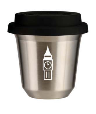 Tasse 80 ml ARGENT "BIG BEN (blanc)", avec couvercle noir Tasse 80 ml ARGENT "BIG BEN (blanc)", avec couvercle noir
