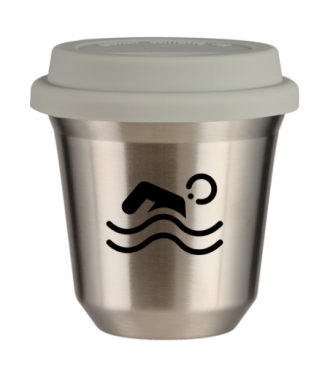 Tasse 80 ml ARGENT "Natation", avec couvercle blanc Tasse 80 ml ARGENT "Natation", avec couvercle blanc