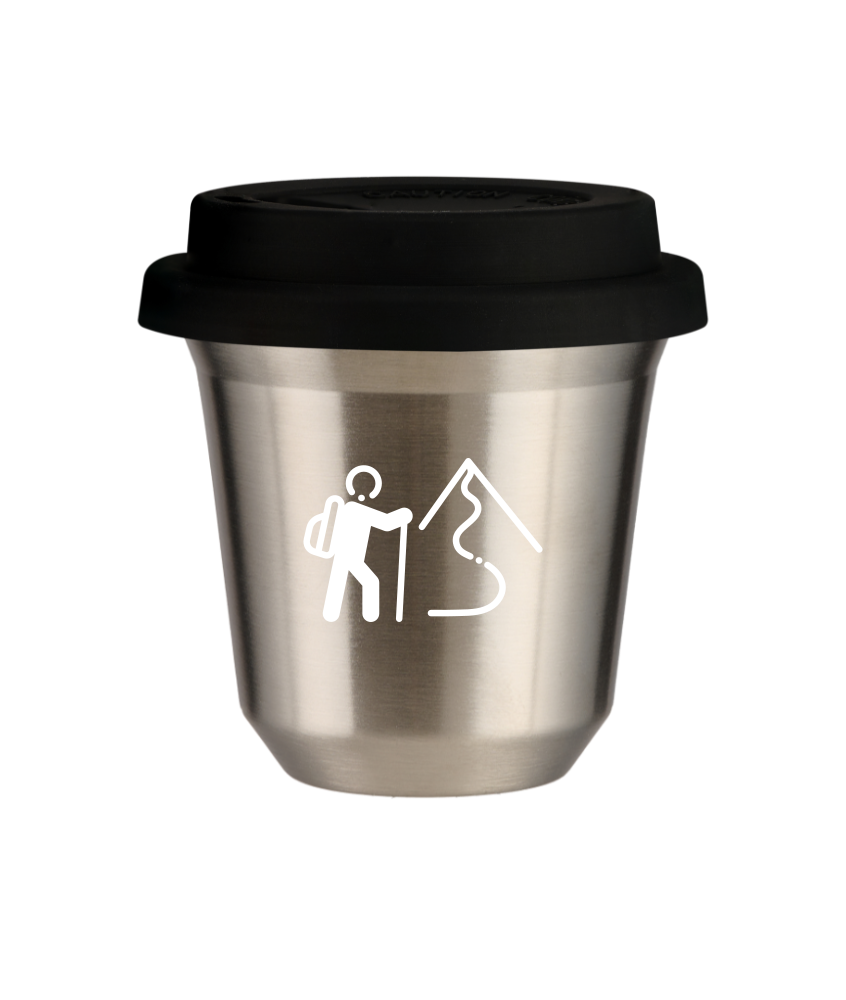 Tasse 80 ml ARGENT "Escalade 2 (blanc)", avec couvercle noir Tasse 80 ml ARGENT "Escalade 2 (blanc)", avec couvercle noir