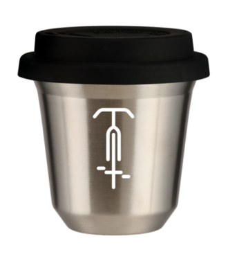 Tasse 80 ml ARGENT "Cyclisme 1 (blanc)", avec couvercle noir Tasse 80 ml ARGENT "Cyclisme 1 (blanc)", avec couvercle noir