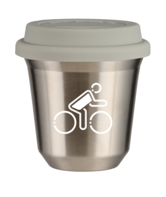 Tasse 80 ml ARGENT "Cycliste aux couleurs polonaises (blanc)", avec couvercle blanc Tasse 80 ml ARGENT "Cycliste aux couleurs polonaises (blanc)", avec couvercle blanc