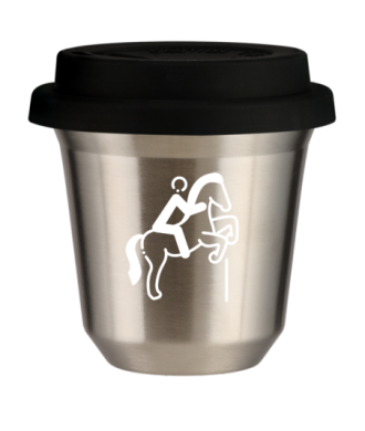 Tasse 80 ml ARGENT "Équitation 1 (blanc)", avec couvercle noir Tasse 80 ml ARGENT "Équitation 1 (blanc)", avec couvercle noir