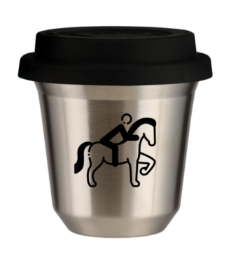 Tasse 80 ml ARGENT "Équitation 2", avec couvercle noir Tasse 80 ml ARGENT "Équitation 2", avec couvercle noir