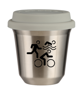 Tasse 80 ml ARGENT "Sports (noir)", avec couvercle blanc Tasse 80 ml ARGENT "Sports (noir)", avec couvercle blanc