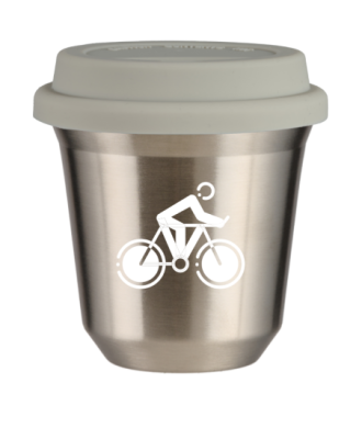 Tasse 80 ml ARGENT "Cyclisme 2 (blanc)", avec couvercle blanc Tasse 80 ml ARGENT "Cyclisme 2 (blanc)", avec couvercle blanc