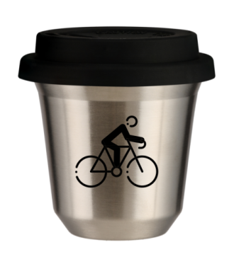 Tasse 80 ml ARGENT "Cyclisme 3", avec couvercle noir Tasse 80 ml ARGENT "Cyclisme 3", avec couvercle noir