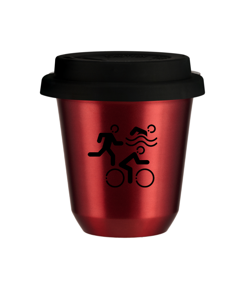 Tasse 80 ml ROUGE MÉTALLIQUE "Sports (noir)", avec couvercle noir