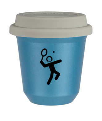 Tasse 80 ml BLEU CLAIR MÉTALLIQUE "Tennis 2", avec couvercle blanc Tasse 80 ml BLEU CLAIR MÉTALLIQUE "Tennis 2", avec couvercle blanc