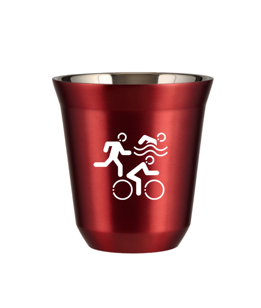 Tasse 80 ml ROUGE MÉTALLIQUE "Sports (blanc)"