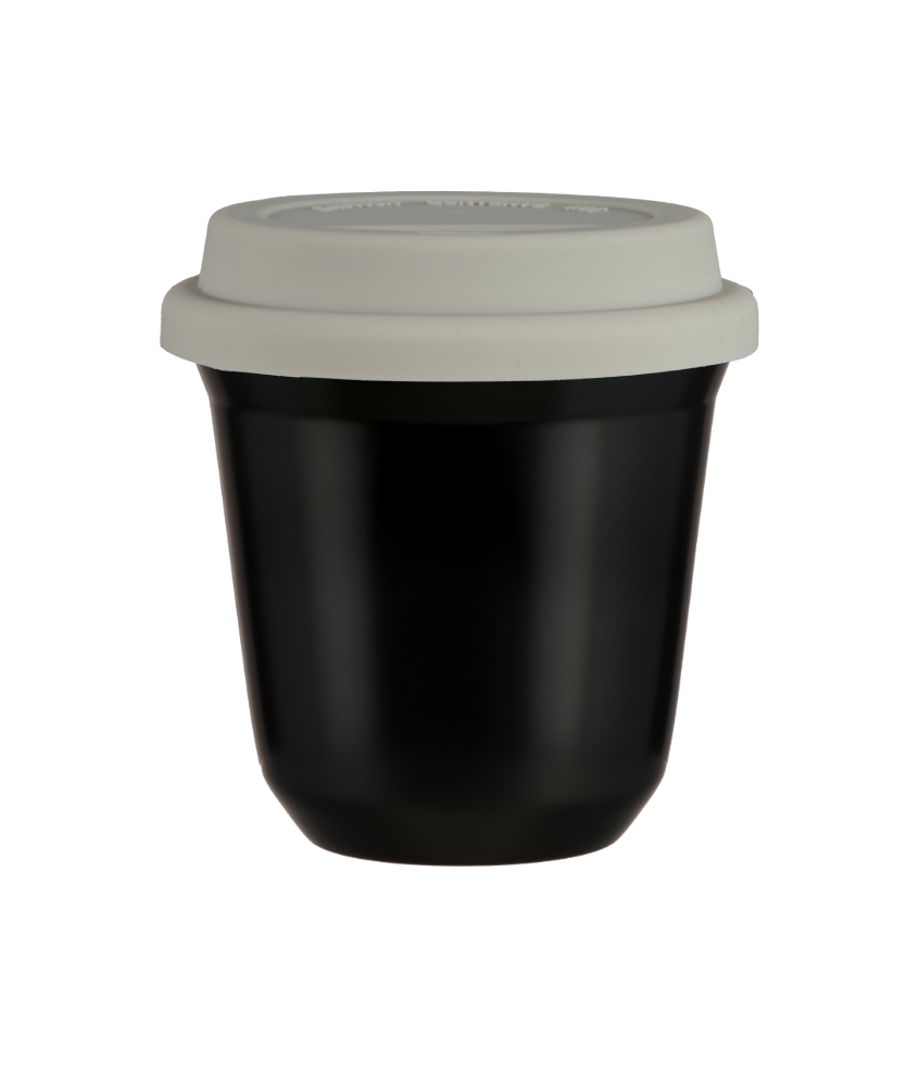 Tasse 80 ml NOIR, avec couvercle blanc