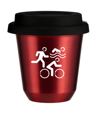 Tasse 80 ml ROUGE MÉTALLIQUE "Sports (blanc)", avec couvercle noir Tasse 80 ml ROUGE MÉTALLIQUE "Sports (blanc)", avec couvercle noir