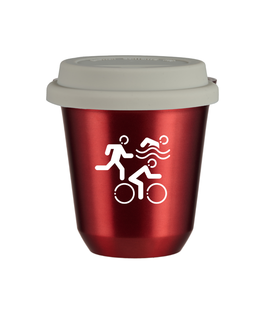 Tasse 80 ml ROUGE MÉTALLIQUE "Sports (blanc)", avec couvercle blanc