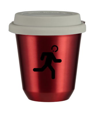 Tasse 80 ml ROUGE MÉTALLIQUE "Coureur", avec couvercle blanc Tasse 80 ml ROUGE MÉTALLIQUE "Coureur", avec couvercle blanc