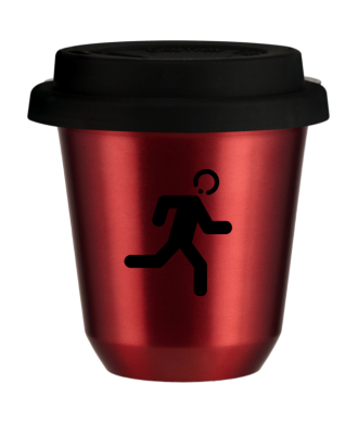Tasse 80 ml ROUGE MÉTALLIQUE "Coureur (noir)", avec couvercle noir Tasse 80 ml ROUGE MÉTALLIQUE "Coureur (noir)", avec couvercle noir