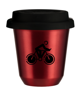 Tasse 80 ml ROUGE MÉTALLIQUE "Cyclisme 2", avec couvercle noir Tasse 80 ml ROUGE MÉTALLIQUE "Cyclisme 2", avec couvercle noir